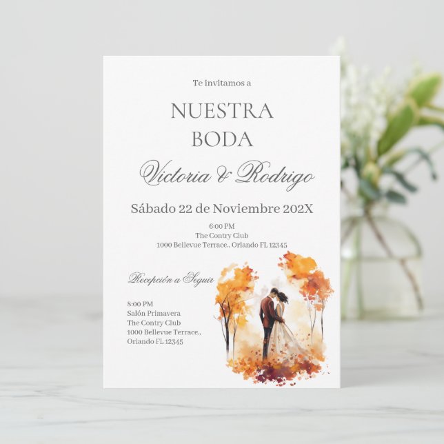 Convite de casamento floral em espanhol (Em pé/Frente)