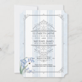 Convite de Casamento Floral em Listras Azul sinos
