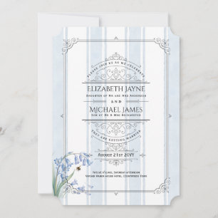 Convite de Casamento Floral em Listras Azul sinos