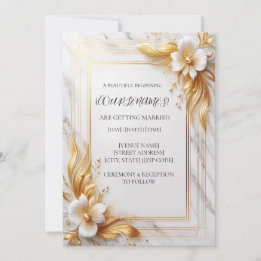 Convite de Casamento Floral em Ouro Branco