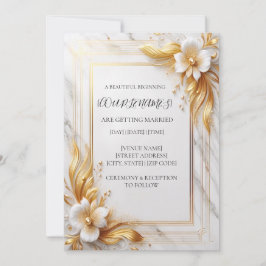 Convite de Casamento Floral em Ouro Branco