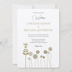 Convite de Casamento Floral em Ouro Branco Cottage