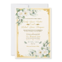 Convite de Casamento Floral em Ouro Elegante