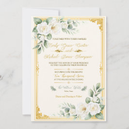 Convite de Casamento Floral em Ouro Elegante