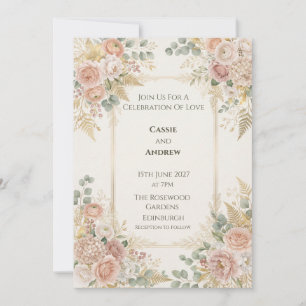 Convite de Casamento Floral em Pastel Pêssego
