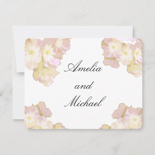 Convite de Casamento Floral em Pastel Rosa e Creme (Frente)