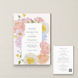Convite de casamento floral em pêssego elegante tu