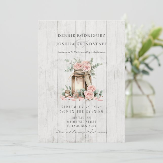Convite de Casamento Floral em Pote de Pedra de Ma (Em pé/Frente)