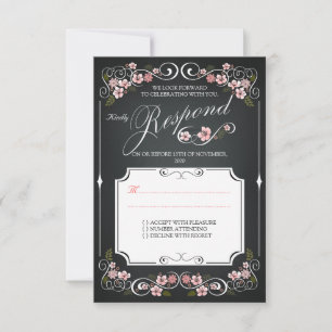 Convite de Casamento Floral em Quadro Negro Vintag