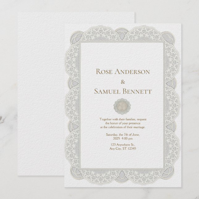 Convite de Casamento Floral em Renda Chic (Frente/Verso)