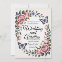 Convite de Casamento Floral em Rosa e Azul Água El