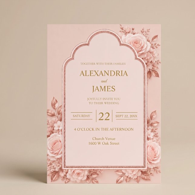 Convite de Casamento Floral em Rose Gold (Criador carregado)
