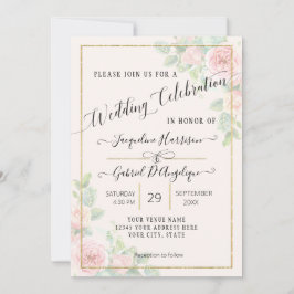 Convite de Casamento Floral em Script com Aquarela