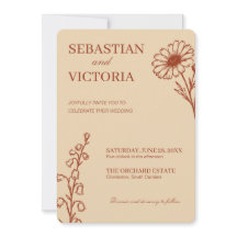 Convite de Casamento Floral em Terracota Vintage -