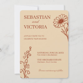Convite de Casamento Floral em Terracota Vintage -