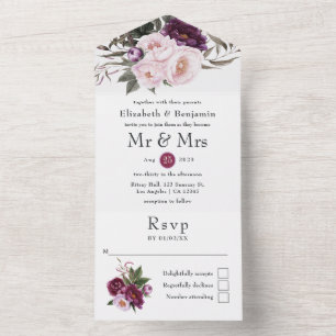 Convite de casamento floral em veludo profundo tud