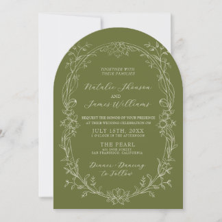 Convite de Casamento Floral em Verde Oliva Arquead