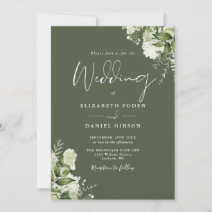 Convite de Casamento Floral em Verde Oliva Rústico