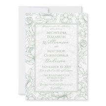 Convite de Casamento Floral em Verde Sage Elegante