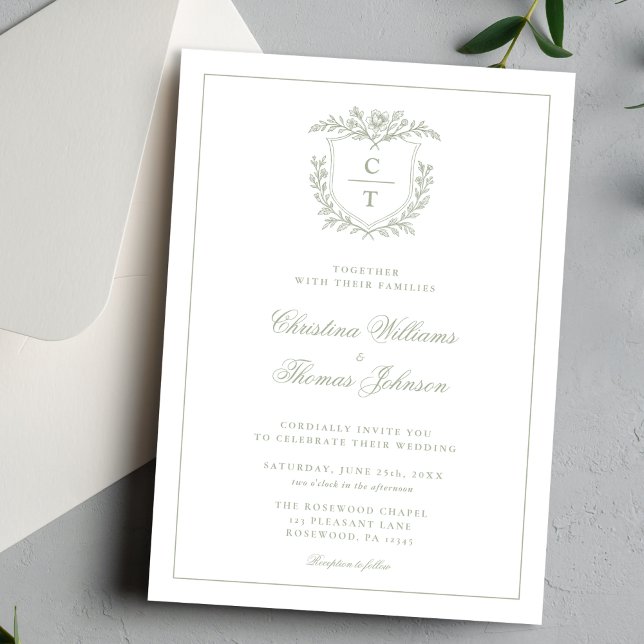 Convite de Casamento Floral em Verde Sage Elegante (Criador carregado)