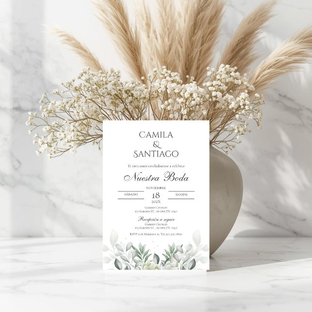 Convite de casamento floral em verde-sage em espan (Criador carregado)
