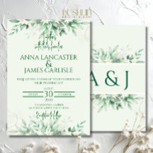 Convite de Casamento Floral em Verde Sálvia Elegan