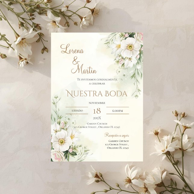 Convite de casamento floral em verde sálvia em esp (Criador carregado)
