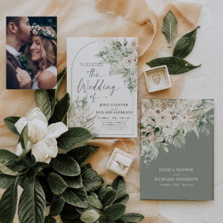 Convite de Casamento Floral em Verde Sálvia Rústic