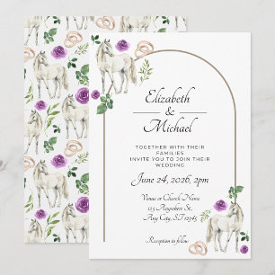 Convite de Casamento Floral Equestre Rústico Roxo
