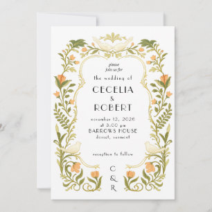 Convite de Casamento Floral Escandinavo Pássaro Sa