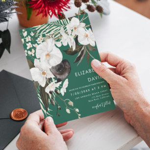 Convite de Casamento Floral Esmeralda Elegante Orq