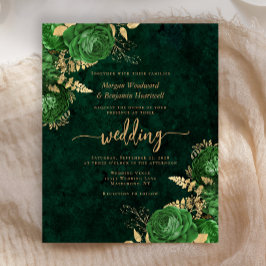Convite de Casamento Floral Esmeralda Verde Dourad