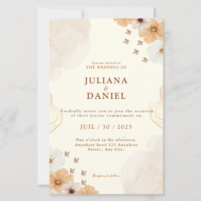 Convite de Casamento Floral Fleur Cream com Detalh (Frente)