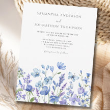 Convite de Casamento Floral Flor de Campo Azul