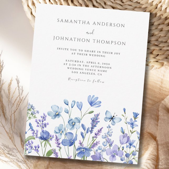 Convite de Casamento Floral Flor de Campo Azul (Criador carregado)