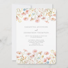 Convite de Casamento Floral Flor de Campo Rosa Beg