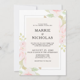 Convite de casamento Floral Floral de Cor Rosa Cor