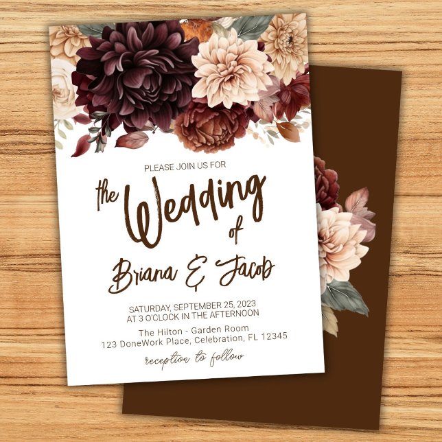Convite de Casamento Floral Flores Bege Marrom (Criador carregado)
