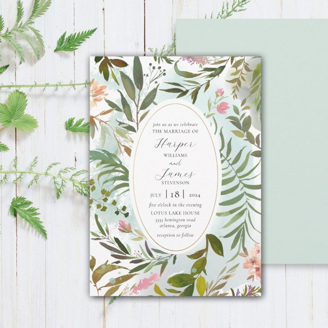 Convite de Casamento Floral Floresta Verde Rústico (Criador carregado)