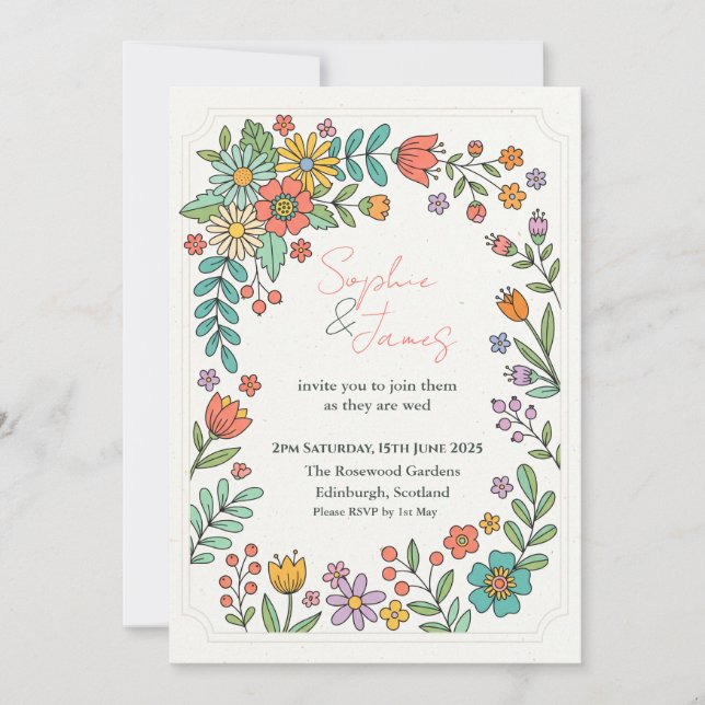 Convite de Casamento Floral Folclórico Divertido (Frente)