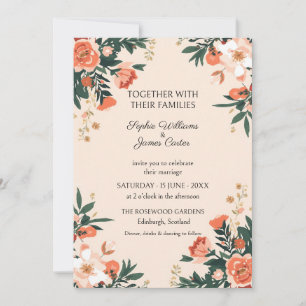 Convite de Casamento Floral Folclórico Verde Coral