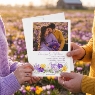 Convite de Casamento Floral Foto Crocus Amarelo Ro