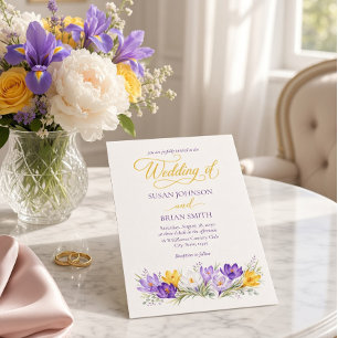 Convite de Casamento Floral Foto Crocus Amarelo Ro