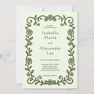 Convite de Casamento Floral Francês Ilustrado à Mã