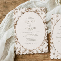 Convite de Casamento Floral Francês Oval Marrom e