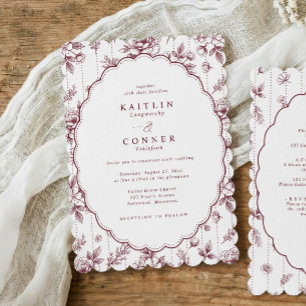 Convite de Casamento Floral Francês Oval Vintage B