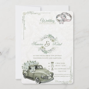 Convite de Casamento Floral Francês Verde Sage Tud