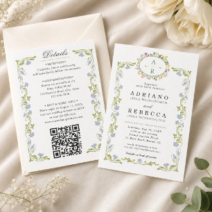 Convite de Casamento Floral Francês Verde Salva Tu