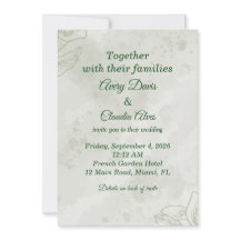 Convite de Casamento Floral Francês Verde Salvia T