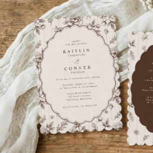 Convite de Casamento Floral Francês Vintage Oval M